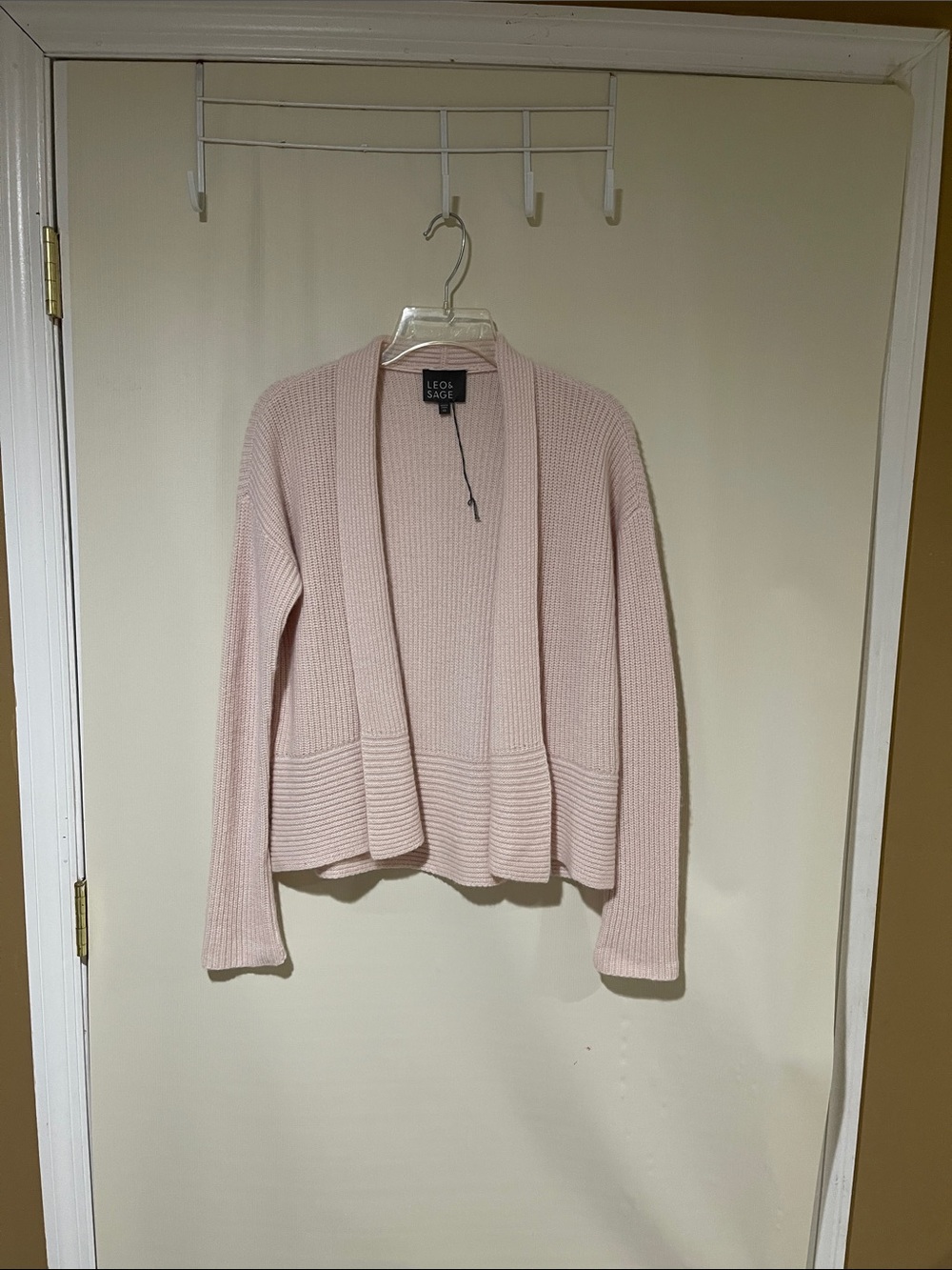 Leo & Sage 100% Cashmere Soft Blush Open-Front Sweater Cardigan SZ XS